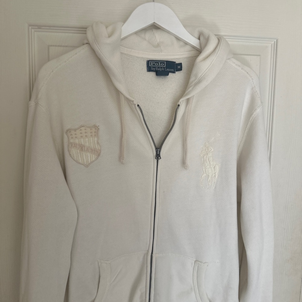 Ralph Lauren Cream Full-Zip Hoodie Sweater
